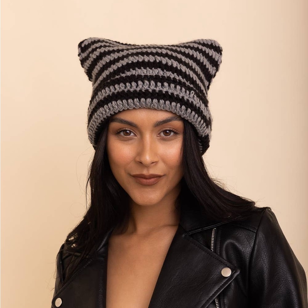 Striped Black Knit Beanie